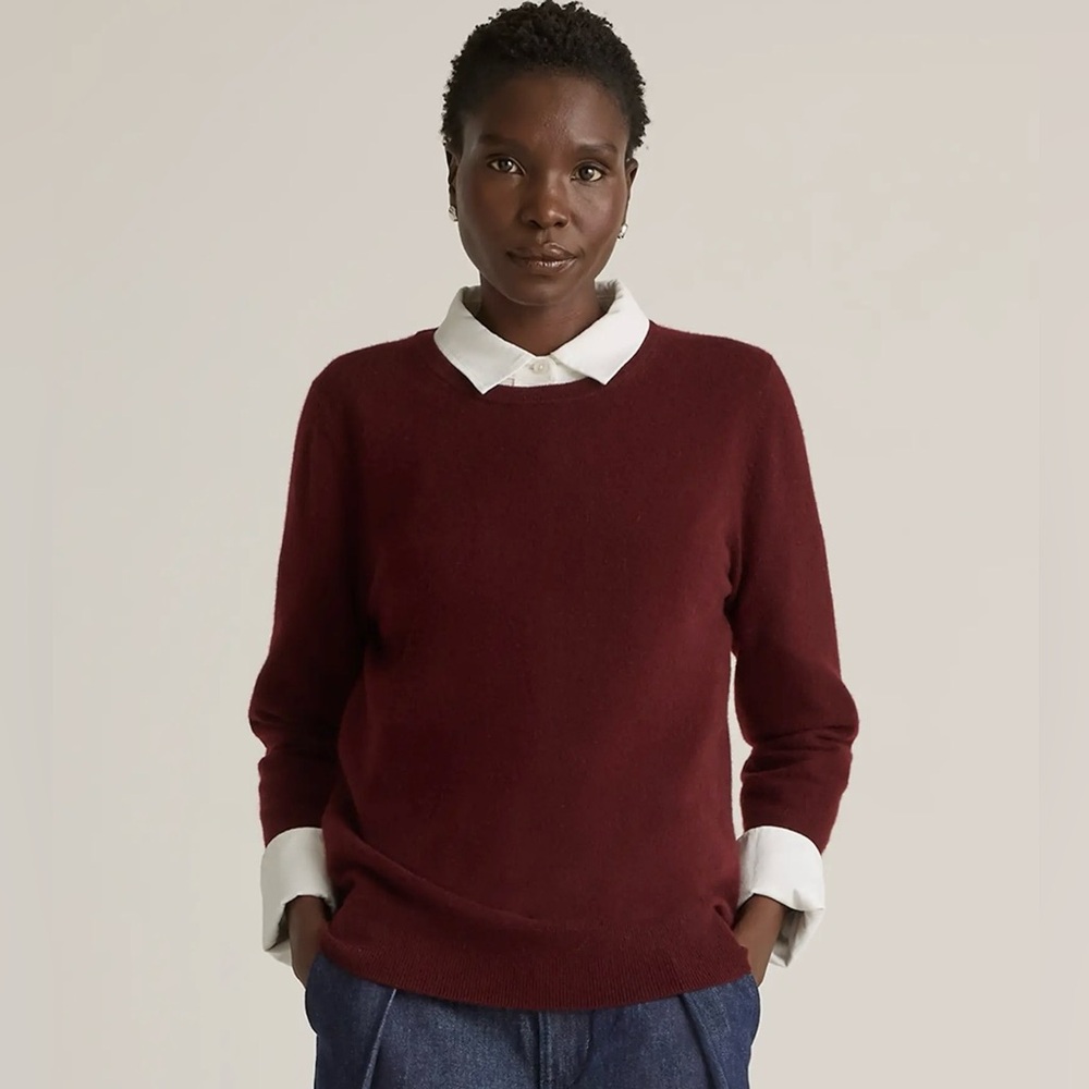 Quince Mongolian Cashmere Crewneck Sweater Rich Burgandy XS NWT